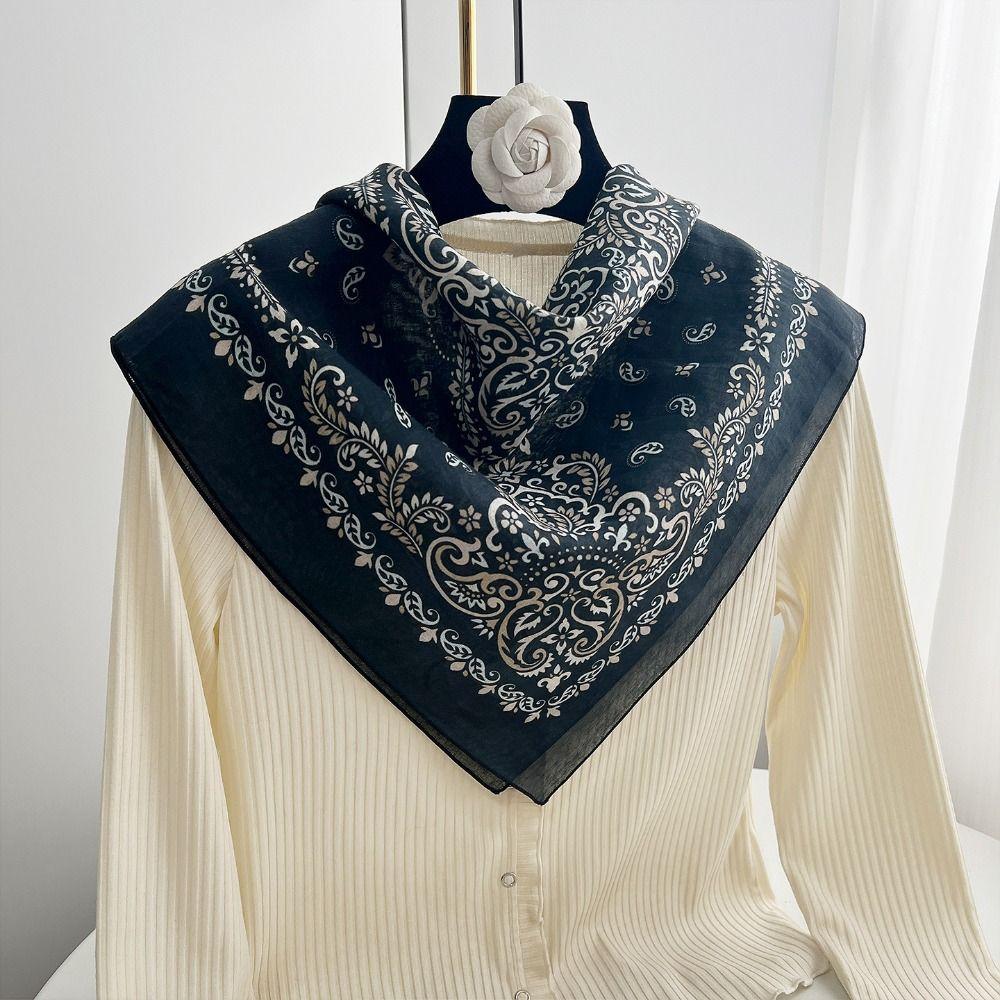 Thin Cashew Nut Print Silk Scarf Korean Square Handkerchief Simple Cotton Square Scarf  Women