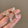Korean Luxury Crystal Flower Butterfly Earrings For Women Sweet Zircon Drop Earrings Girls Party Jewelry Bijoux Gifts