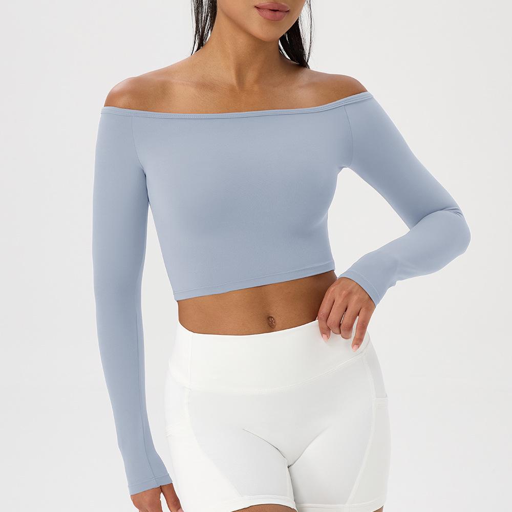 Women's European & American One-Shoulder Yoga Long Sleeve Top - Sexy, Tight-Fitting, Quick-Drying Fitness Wear with Nude Feel