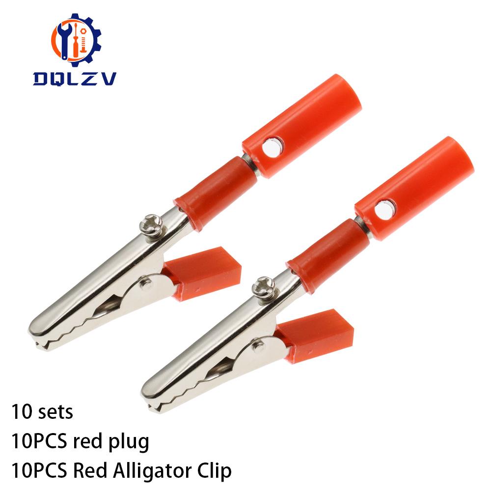 10PCS 50mm Plastic Handle Test Probe Metal Alligator Clips Connector Connect Socket Plug for Battery 4MM Banana Plug