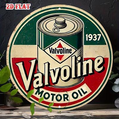 D Flaches Metallschild Retro Vintage Valvoline Motoröl Schild Klassisches Auto Motorölkanister Design Grunge Rostig Rundes Blechschild