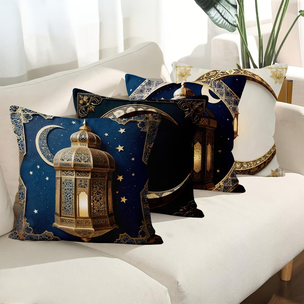 Aksamitne Poszewki na Poduszki Latarnia Księżycowa Ramadan Poszewka na Poduszkę na Krzesło do Domu Biura na Zewnątrz Kwadratowe Poszewki na Poduszki Dekoracja Wzór z Nadrukiem