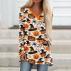 Women's Casual Long Sleeve V-Neck Halloween Print T-Shirt Mid-Length Top