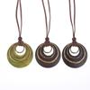 Leather Cord Chain Multilayer Geometric Circle Wooden Pendant Necklaces Vintage Long Sweater Necklace Jewelry Gifts