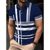 Men's Summer Polo Shirt with 3d Stripes, High-quality Printed Business Men's Clothing, Casual Short-sleeved Loose Shirt