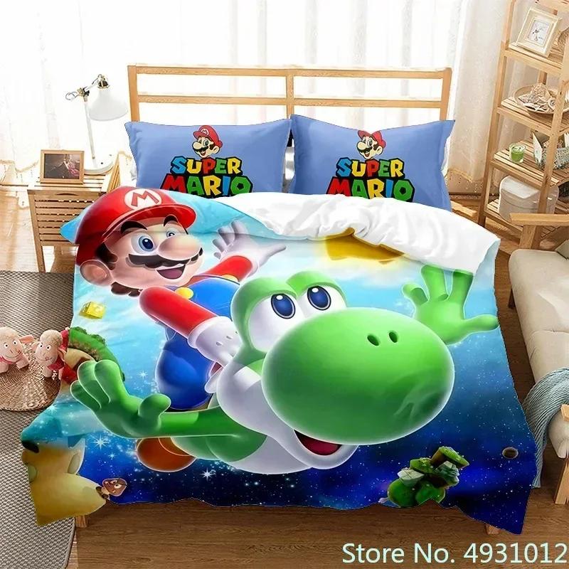 Anime Super Mario Bedding Set Quilt Cartoon Duvet Cover Comforter Pillowcase Bedclothes Children Kids Boy Bed Bedroom Set
