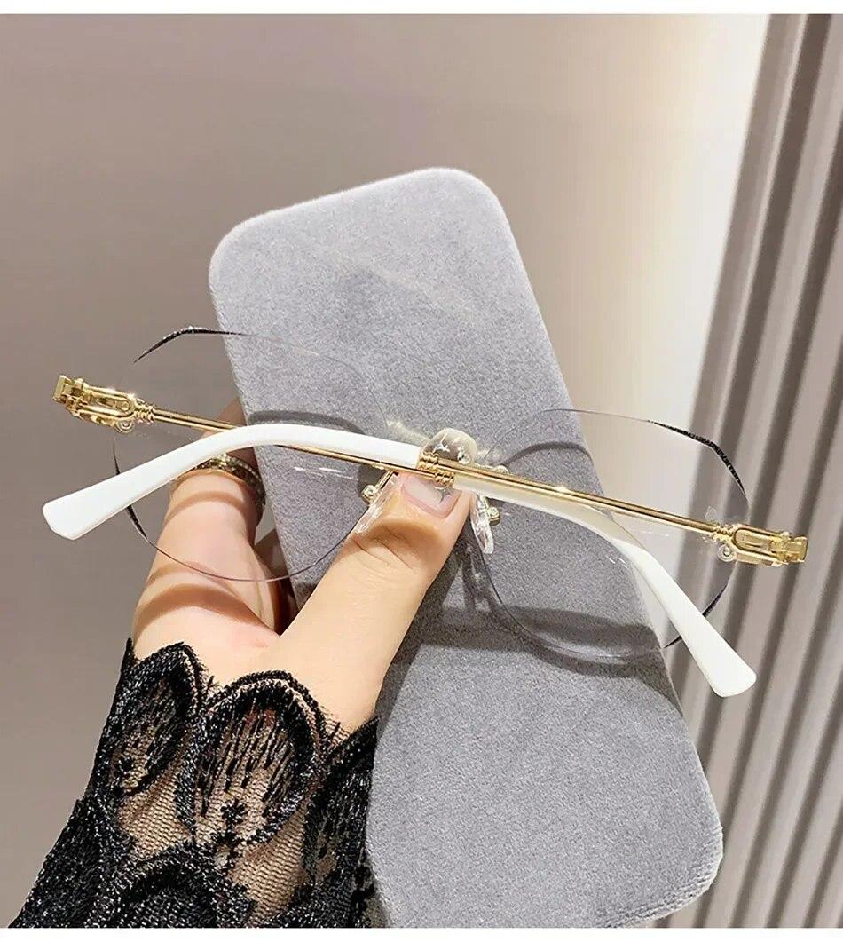 

Женские фотохромные очки для чтения, новые бескаркасные очки с защитой от синего света, модные очки высокой четкости, меняющие цвет, стекло для пресбиопии 2.0