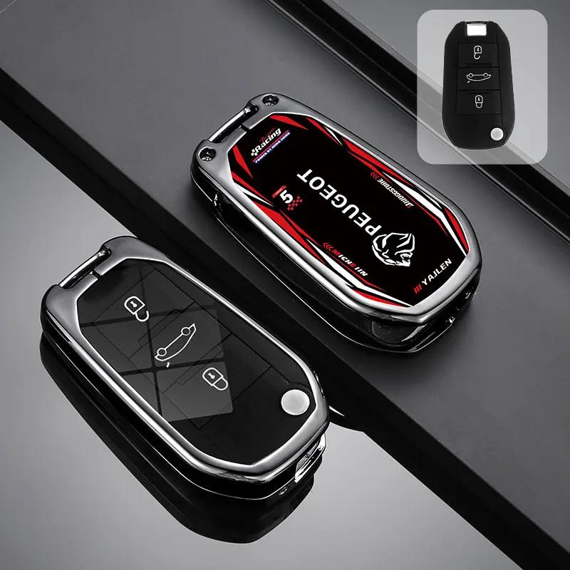Car Sticker 2025 Hot Alloy Car Flip Remote Key Case Cover Protector Shell For Peugeot 208 308 408 508 2008 3008 4008 5008 Auto K