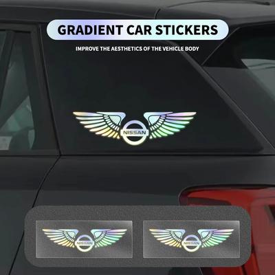 Reflektierende Bunte Engelsflügel Laser Auto Logo Aufkleber Für Nissan J10 X-Trail Qashqai Juke Leaf Micra NOTE Patrol Gadgets
