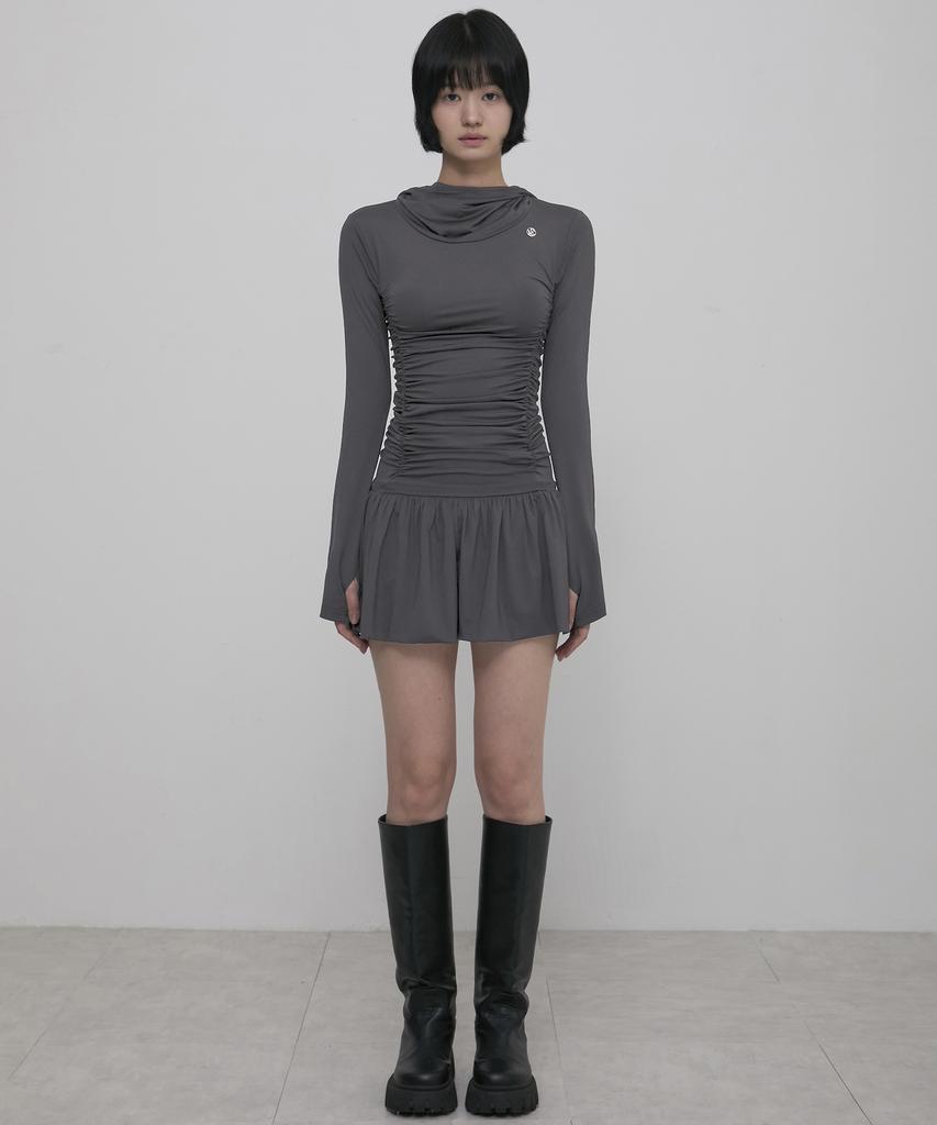 Peulleeoeob Hooded High Neck Long Dress (Fl-185_Charcoal)