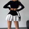 Chic Ruffles Women's Midi Skirt High Waisted Pleated Splice A Line Skirts Fashion Lady Street