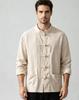 Mens Chinese Style Retro Stand Collar Cotton Linen Large Size Long Sleeve Tang Shirt