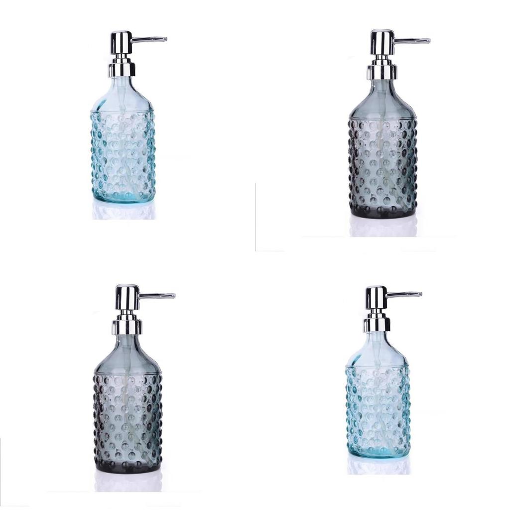 Glass Dispenser Bottle 400ml With Colorful Embossed Floral Pattern For Home Bathroom Use