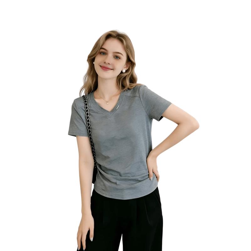 La Chapelle Women s French Retro V-Neck T-Shirt L