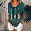 Sommer V-hals 3D Cat Printed Topp Fasjonable Casual Kortermede T-skjorter for kvinner