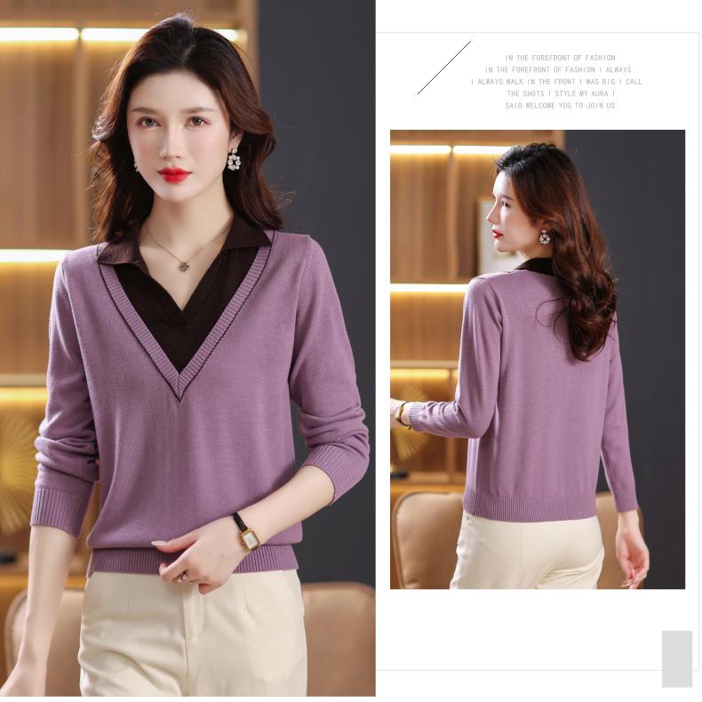 Stylish Knit Patchwork Pullover Top, Women's  Long Sleeve Sweater for Fall and Winter