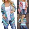 Elegante Cardigan Asimmetrico a Righe con Maniche a Tre Quarti per la Moda Autunnale