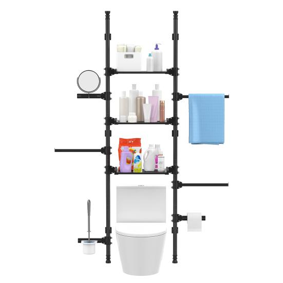 4-Tier Over The Toilet Storage Shelf, Adjustable Standing Bathroom Organizer, Heavy Duty Above Behind Toilet Laundry Space-Saving Shelving for Small