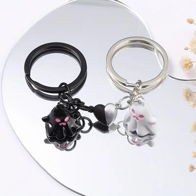 1Pair Cute Magnetic Ghost Pendant Bag Hanging Key Rings Minority Halloween Ghost Keychain  Gift