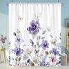 Purple Floral Shower Curtain Watercolor Flower Leaves Wildflower Polyester Fabric Washable Shower Curtains Bathroom Decoration
