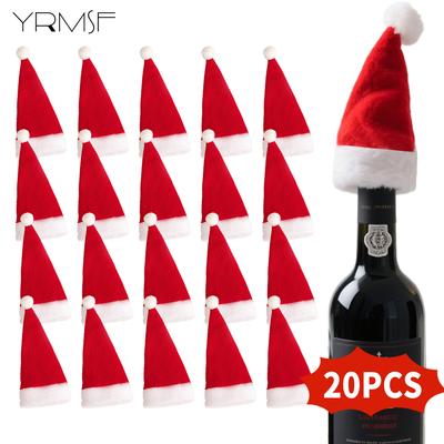 Mini Santa Hats Xmas Decor for Wine Bottle Champagne Wine Glass Tree Home Party Christmas Bottle Cap Holder Cartoon Ornament