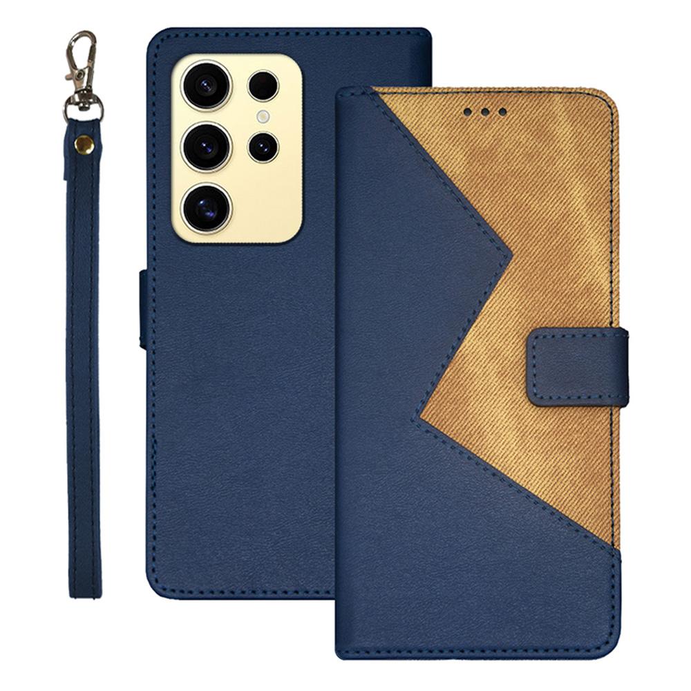 

IDEWEI For Samsung Galaxy S25 Ultra Case Card Slots Splicing Color Leather Phone Cover Blue