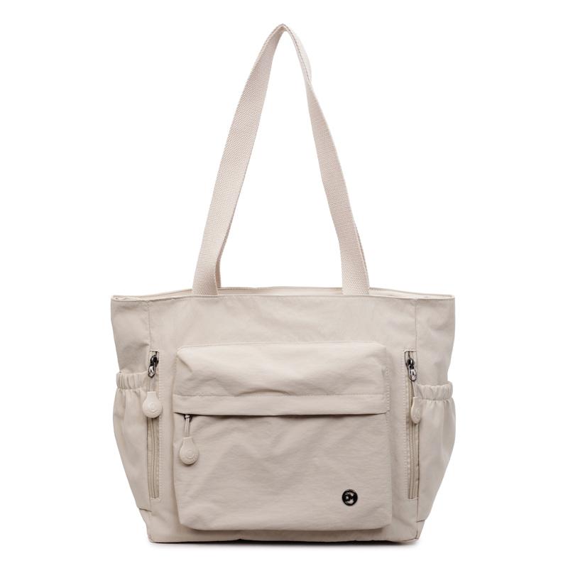 

Нейлон Однотонная Молния Буквы Повседневная Сумка-Тоут 2026 Новые Простые Универсальные Сумки Большая Вместимость Для Поездок Прочные Сумки Через Плечо бежевый