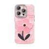 Pink Embroidered Flowers Suitable for Apple 16pro Mobile Phone Case Iphone15 Spring and Summer 14 High-end Feeling 13/12