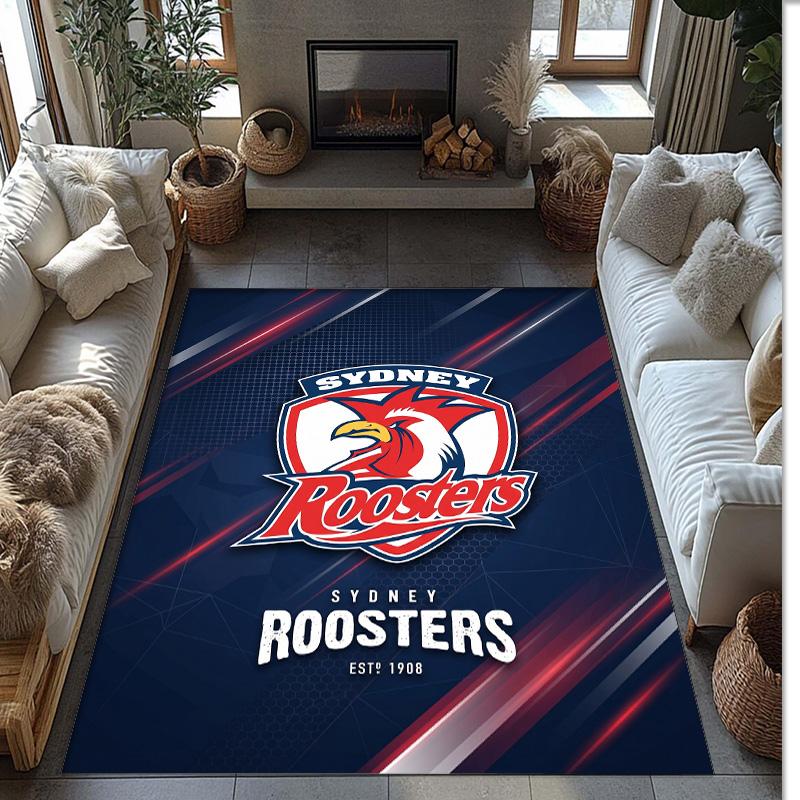 Sydney Roosters Kristall-Samt-Teppich Weich Anti?Rutschfeste Fußmatte Bequemer Wohnzimmer Schlafzimmer Dekor Teppich