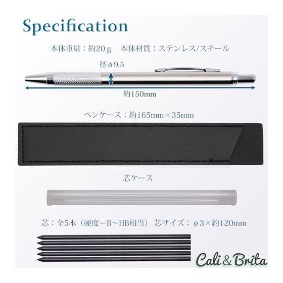 Cali&Brita [Extra Thick 3.0mm Lead] Mechanical Pencil for Mark Sheets, Sketching, Architecture - Metal Body with Refills Included (Pencil + Lead)