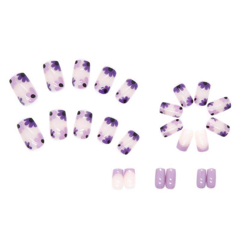 Künstliche Nägel Lila Kleine Blume Mittel und Lang Transparent Nail art Ins Stil Tragen Nagel Hochwertige Nagelkunst