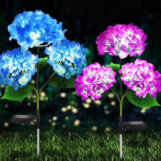 Fairy Hydrangea Light, LED Solar Powered Outdoor Garden Stake Lights  Artificial Hydrangea Flower Light for Path Yard Walkway Patio