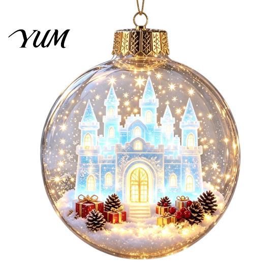 Warm Glow Seasonal Decor Glowing Christmas Story Ornament, Mini Holiday Scene Light Up Ball 3D Winter Decorations Hanging Decoration, Acrylic