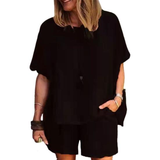 2 Teile/satz Pullover Damen Anzug O Neck Plus Größe Reine Farbe Top Shorts Anzug Frauen Zubehör