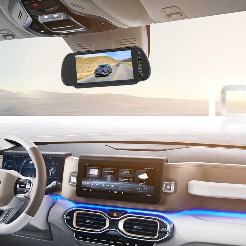 7-Inch Rearview Mirror Monitor Rear-View AV Display 12/24V Universal Vehicle Reversing Image Display Rear View VCR With Touch Button