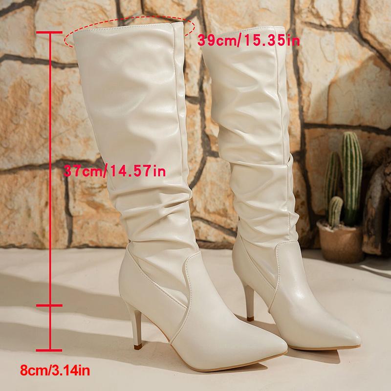 Fashion Pleated Design Stiletto Heels Long Boots Women Fashion Point Toe Knee High Boots Woman Autumn Winter PU Leather Botas Mujer 2025