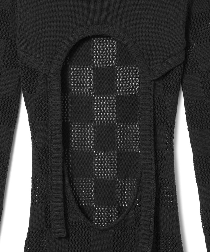 Sio Checkerboard Open Back Knit Dress_Black