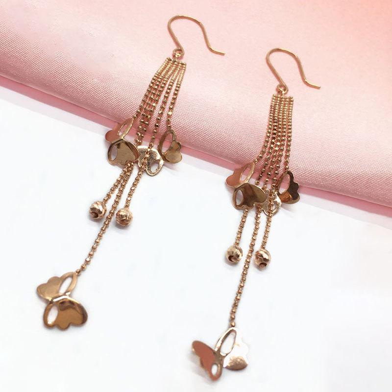 Exquisite Russian Purple Gold-Plated Rose Gold Niche Fashion Long Shiny Fringed Snake Bone Butterfly Color Gold Earrings (rose gold plated pair)
