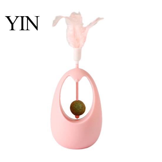 Automatic Swinging Cat Toy Interactive with Feathers And Catnip Ball, Self-Rotating Teasing Durable Teaser Wand Stick, Stable Play Teeth Grinding