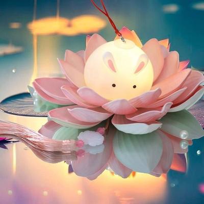 Neue DIY Mid-Autumn Festival Laterne Handgefertigte leuchtende Lotus-Kaninchen-Lampe Handgehaltene traditionelle Feiertagsdekoration