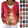 Women's Fashion Long Sleeve Christmas Snowman Snowflake Print Jacket Cardigan