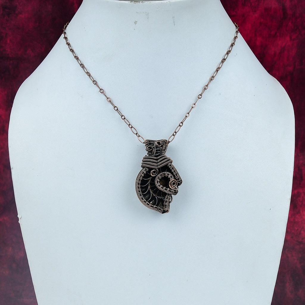 Ammonite Fossil Gemstone Pendant Copper Wire Wrapped Jewelry Handmade Pendant