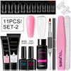 11Pcs Nail Extension Gel Kit - Clear/Nude Polygel Resin for Nail Extension, Acrylic Liquid, U-Shape Nail Forms, Brush, Nail Art Tool Set