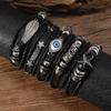 Ethnic Retro Multi-layer Devil's Eye Angel's Wings Star Black Wax Rope Leather Bracelets for Women Men Trendy Punk Jewelry Gifts