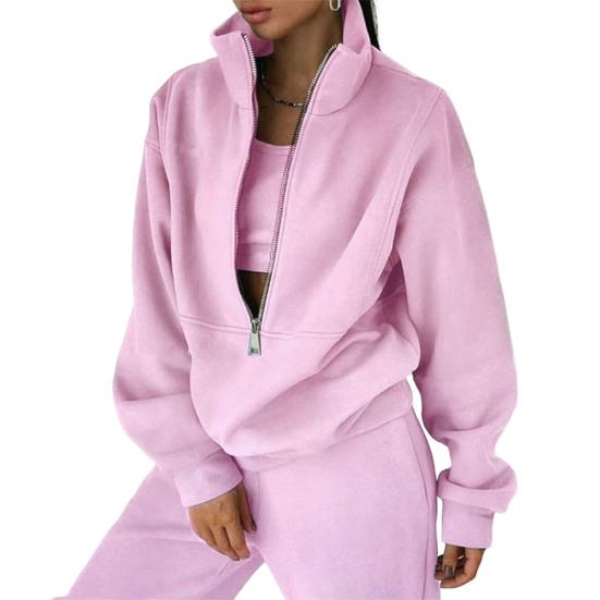 

Женские Комплекты из 2 Предметов Толстовки с Воротником-стойкой и Молнией до Половины Широкие Спортивные Штаны Спортивный Костюм Оверсайз Костюм для Отдыха S розовый