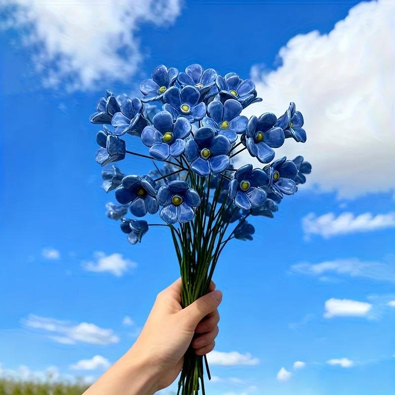 6 Pezzi Fiori Non-Ti-Scordar di Me in Ceramica Lavorati a Mano Blu Amore Artigianato Resistente allo Sbiadimento Decorazione Interno/Esterno Ornamento Artigianale per San Valentino