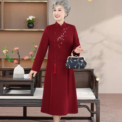 YUZHAOLIN Chinese Style Floral A-line Dress for Middle-Aged Women