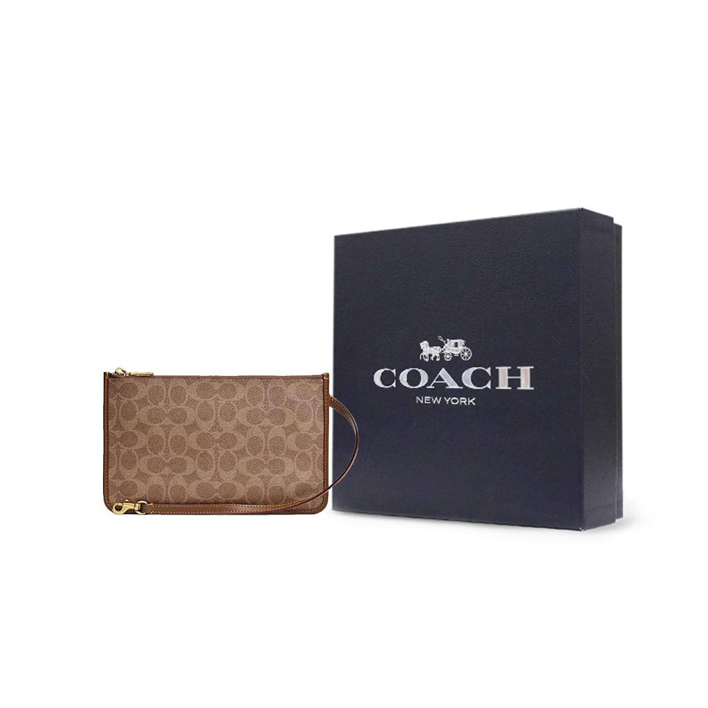 Coach 24 Printed Logo Zipper Closure Leather Clutch Medium Women clutch Khaki CZ755-B4N4