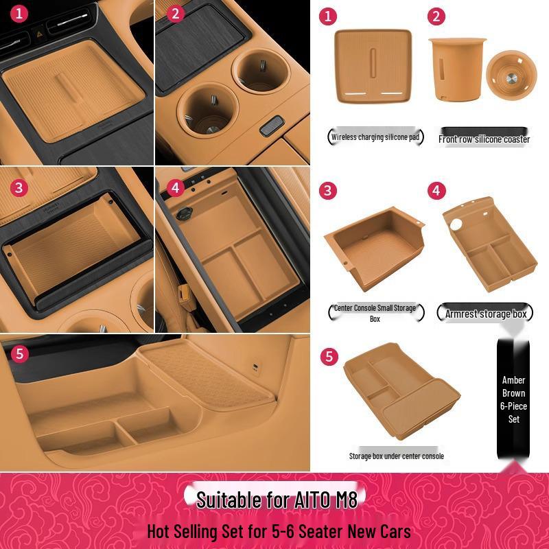 AITO M8 Center Console Cup Holder Wireless Charger & Armrest Storage Silicone Car Interior Decor.