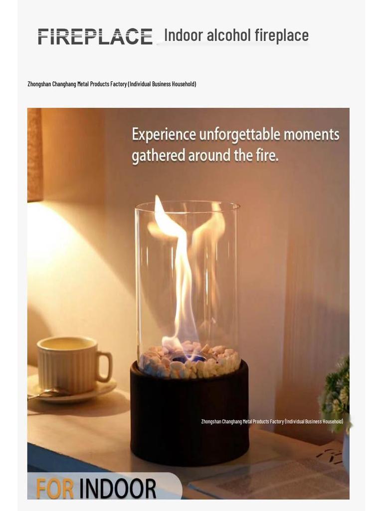 Portable Round Ethanol Fireplace: Small Indoor Tabletop Fire Stove for Bar Atmosphere